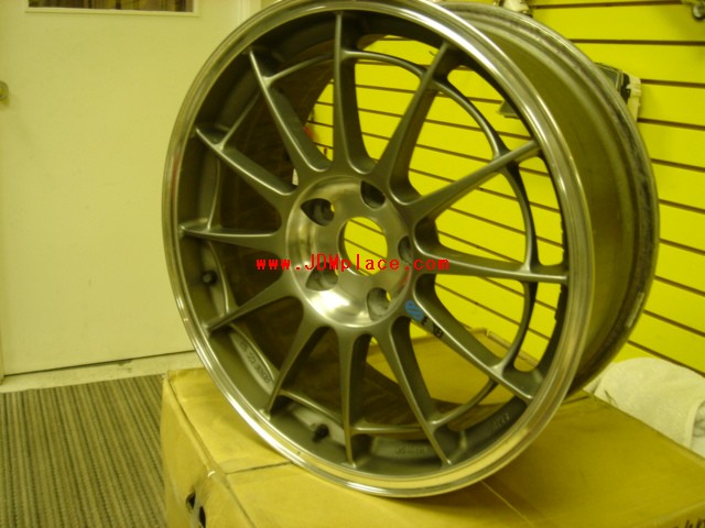 RI25005 - Very Rare JDM Enkei NT03RR (Road Race) Limited edition 18x7.5 +42 offset 5x114.3 in gunmetal with polish lip. Very light weight at 17lbs each!