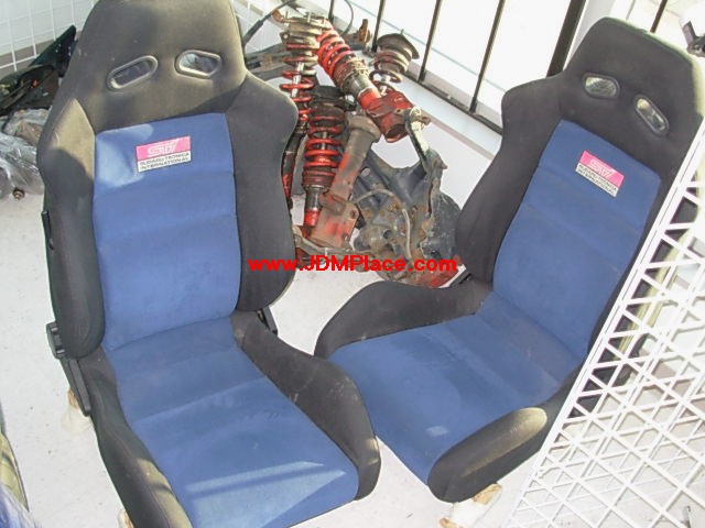 SE27005 - SUPER Rare JDM STI factory option Recaro seats with aluminum rails and brackets, in blue/black, fits most Subaru and very lightweight.
