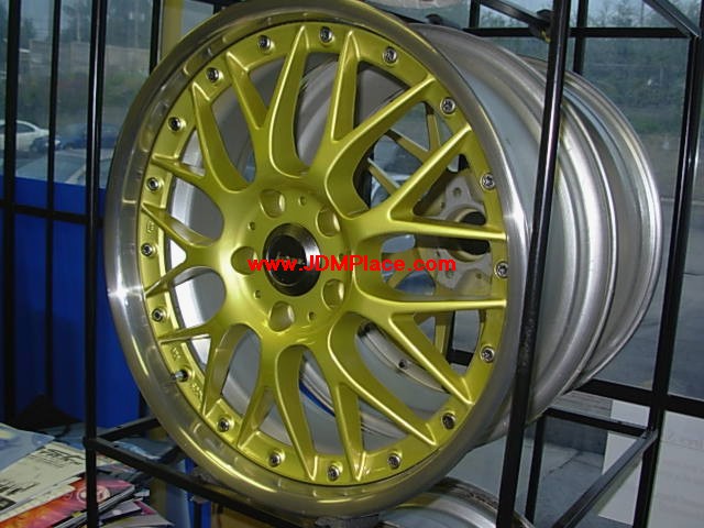 RI29005 - JDM Weds Kranze ERM mesh multi pieces wheels, 18x7.5 5x114.3 +38 offset in gold with polish lip.